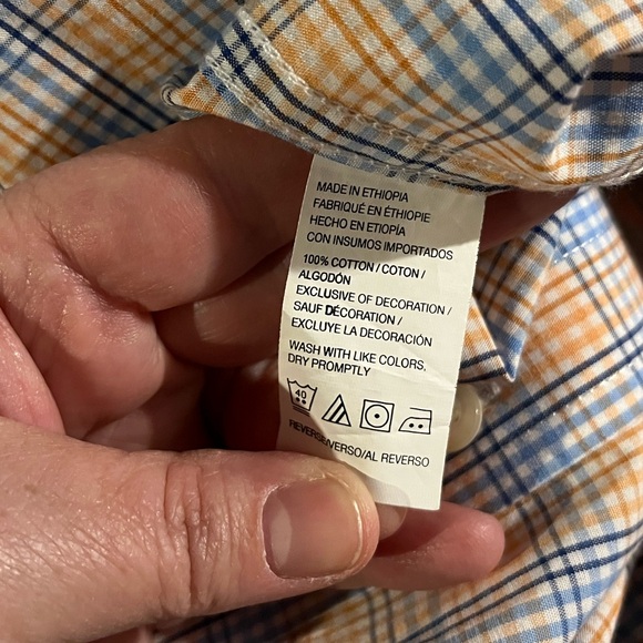 Izod Men's Button Up, Long Sleeve Blue and Orange Plaid Dress Shirt Size XLarge - Picture 10 of 10